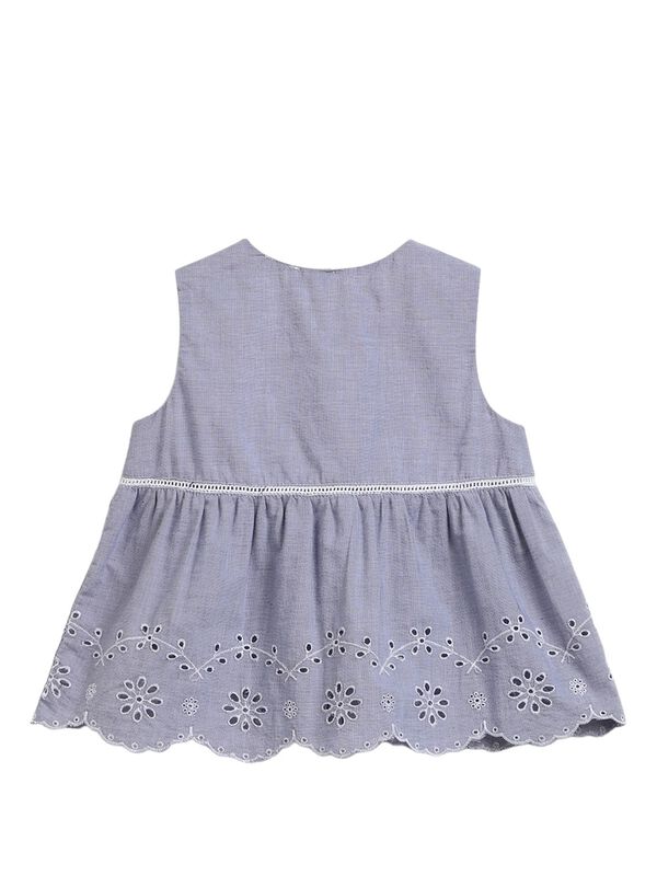 Girls White & Light Blue Sleeveless Woven Top image number 1